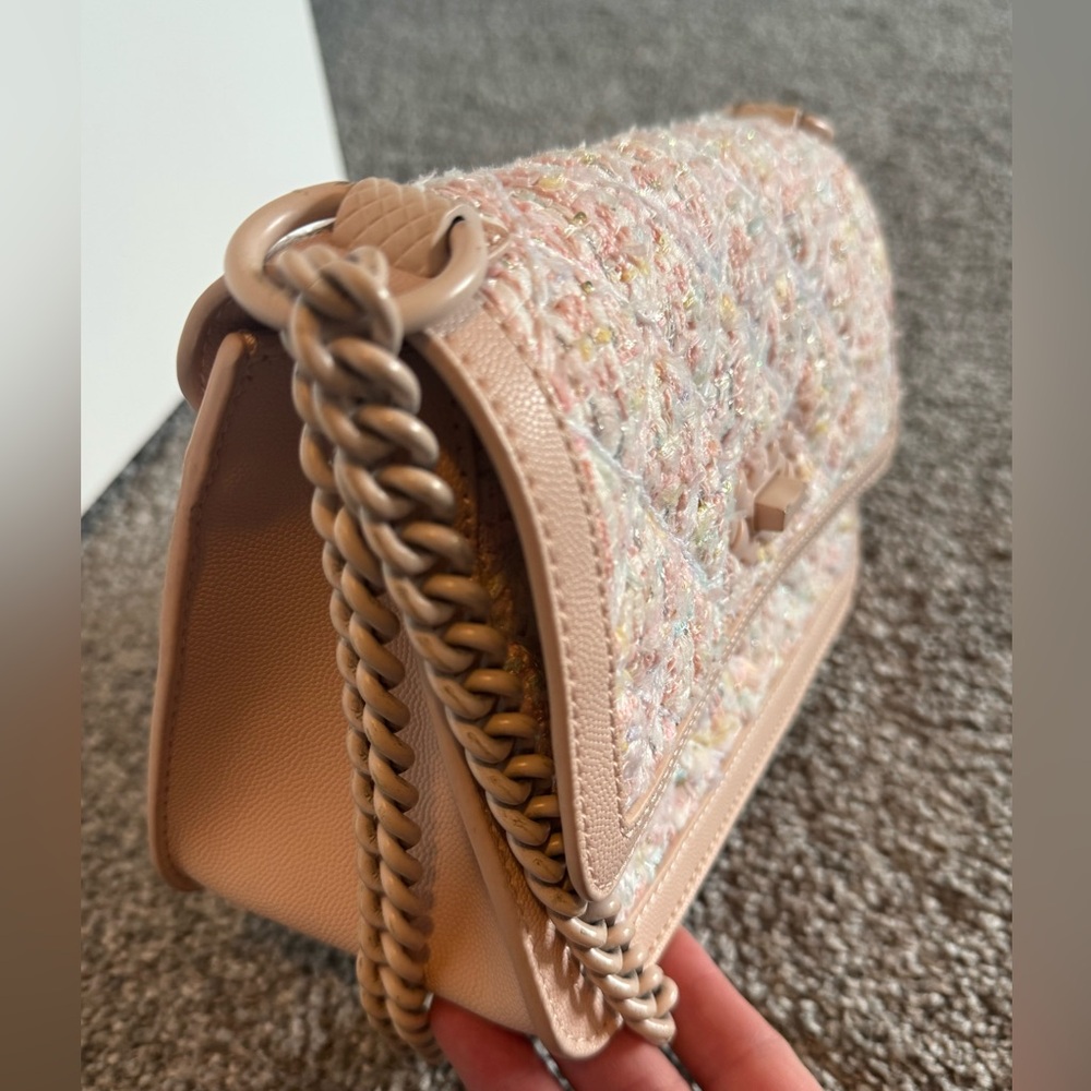 Charles & Keith Tweed Chain Strap Clutch - light pink